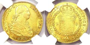 2 Ескудо Іспанська Імперія (1700 - 1808) Золото Карл IV король Іспанії  (1748-1819)
