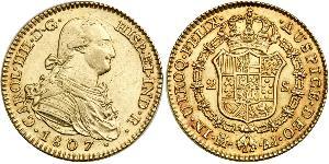 2 Ескудо Іспанська Імперія (1700 - 1808) Золото Карл IV король Іспанії  (1748-1819)