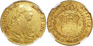 2 Ескудо Іспанська Імперія (1700 - 1808) Золото Карл IV король Іспанії  (1748-1819)