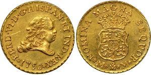 2 Ескудо Нова Іспанія (1519 - 1821) Золото Фердинанд VI  король Іспаніі (1713-1759)