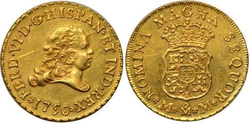 2 Ескудо Нова Іспанія (1519 - 1821) Золото Фердинанд VI  король Іспаніі (1713-1759)