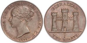 2 Кварто Gibraltar (1704 - ) Медь Виктория (1819 - 1901)