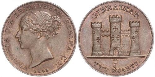 2 Кварто Gibraltar (1704 - ) Медь Виктория (1819 - 1901)