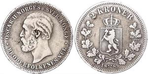 2 Крона United Kingdoms of Sweden and Norway (1814-1905) Срібло Оскар II (1829-1907)