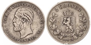 2 Крона United Kingdoms of Sweden and Norway (1814-1905) Срібло Оскар II (1829-1907)