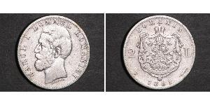 2 Лей Королівство Румунія (1881-1947) Срібло Carol I of Romania (1839 - 1914)