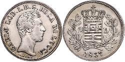 2 Лира Kingdom of Italy (1861-1946) Серебро Карл II (герцог Пармский)