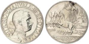 2 Лира Kingdom of Italy (1861-1946) Серебро Виктор Эммануил III (1869 - 1947)