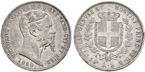 2 Лира Kingdom of Italy (1861-1946) Серебро Victor Emmanuel II of Italy (1820 - 1878)