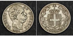 2 Лира Италия Серебро Умберто I (1844-1900)