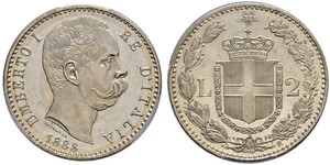 2 Лира Италия Серебро Умберто I (1844-1900)