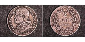 2 Ліра Папська держава (752-1870) Срібло Пій IX (1792- 1878)