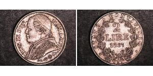 2 Ліра Папська держава (752-1870) Срібло Пій IX (1792- 1878)