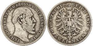 2 Марка Duchy of Mecklenburg-Schwerin (1352-1918) Серебро Фридрих Франц II (великий герцог Мекленбург-Шверина)