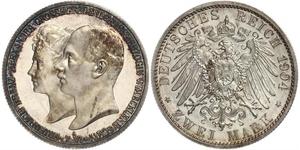 2 Марка Duchy of Mecklenburg-Schwerin (1352-1918) Серебро Frederick Francis IV, Grand Duke of Mecklenburg (1882 - 1945)