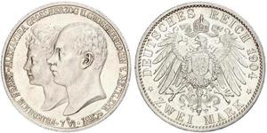 2 Марка Duchy of Mecklenburg-Schwerin (1352-1918) Серебро Frederick Francis IV, Grand Duke of Mecklenburg (1882 - 1945)