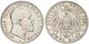 2 Марка Grand Duchy of Oldenburg (1814 - 1918) Серебро Пётр II Ольденбургский (1827 - 1900)