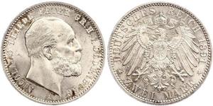 2 Марка Grand Duchy of Oldenburg (1814 - 1918) Серебро Пётр II Ольденбургский (1827 - 1900)