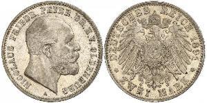 2 Марка Grand Duchy of Oldenburg (1814 - 1918) Серебро Пётр II Ольденбургский (1827 - 1900)