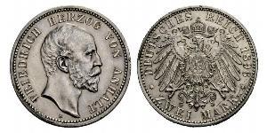 2 Марка Ангальт-Дессау (1603 -1863) Серебро Frederick I, Duke of Anhalt (1831-1904)