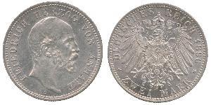 2 Марка Ангальт-Дессау (1603 -1863) Серебро Frederick I, Duke of Anhalt (1831-1904)