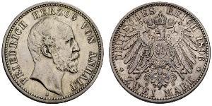 2 Марка Ангальт-Дессау (1603 -1863) Серебро Frederick I, Duke of Anhalt (1831-1904)
