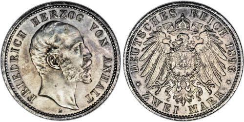 2 Марка Ангальт-Дессау (1603 -1863) Серебро Frederick I, Duke of Anhalt (1831-1904)