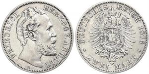 2 Марка Ангальт-Дессау (1603 -1863) / Анхальт (1806 - 1918) Серебро Frederick I, Duke of Anhalt (1831-1904)