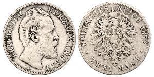 2 Марка Ангальт-Дессау (1603 -1863) / Анхальт (1806 - 1918) Серебро Frederick I, Duke of Anhalt (1831-1904)