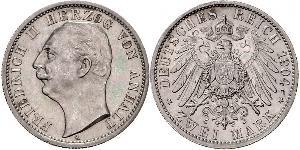 2 Марка Ангальт-Дессау (1603 -1863) / Анхальт (1806 - 1918) Серебро Фридрих II, герцог Ангальта(1856 – 1918)