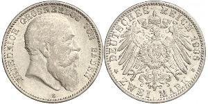 2 Марка Великое герцогство Баден (1806-1918) Серебро Фридрих I (великий герцог Баденский) (1826 - 1907)