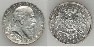 2 Марка Великое герцогство Баден (1806-1918) Серебро Фридрих I (великий герцог Баденский) (1826 - 1907)