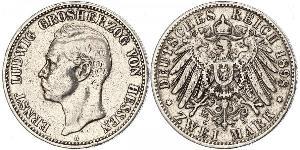 2 Марка Великое герцогство Гессен (1806 - 1918) Серебро Эрнст Людвиг (великий герцог Гессенский) (1868 - 1937)