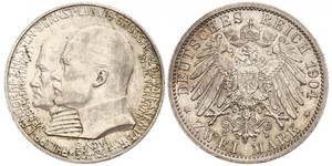 2 Марка Великое герцогство Гессен (1806 - 1918) Серебро Эрнст Людвиг (великий герцог Гессенский) (1868 - 1937)