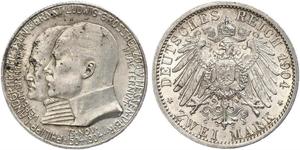 2 Марка Великое герцогство Гессен (1806 - 1918) Серебро Эрнст Людвиг (великий герцог Гессенский) (1868 - 1937)