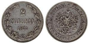 2 Марка Великое княжество Финляндское (1809 - 1917) Серебро Александр III (1845 -1894)