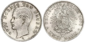 2 Марка Королевство Бавария (1806 - 1918) Серебро Отто I (король Баварии)(1848 – 1916)