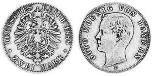 2 Марка Королевство Бавария (1806 - 1918) Серебро Отто I (король Баварии)(1848 – 1916)