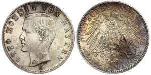 2 Марка Королевство Бавария (1806 - 1918) Серебро Отто I (король Баварии)(1848 – 1916)