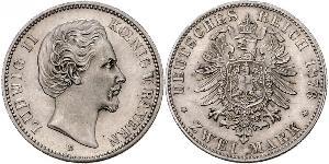 2 Марка Королевство Бавария (1806 - 1918) Серебро Людвиг II (король Баварии)(1845 – 1886)