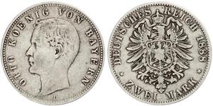 2 Марка Королевство Бавария (1806 - 1918) Серебро Отто I (король Баварии)(1848 – 1916)