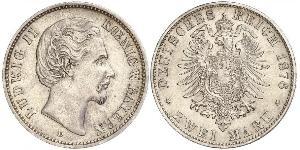 2 Марка Королевство Бавария (1806 - 1918) Серебро Людвиг II (король Баварии)(1845 – 1886)