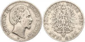 2 Марка Королевство Бавария (1806 - 1918) Серебро Людвиг II (король Баварии)(1845 – 1886)