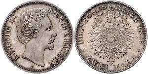 2 Марка Королевство Бавария (1806 - 1918) Серебро Людвиг II (король Баварии)(1845 – 1886)