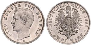 2 Марка Королевство Бавария (1806 - 1918) Серебро Отто I (король Баварии)(1848 – 1916)