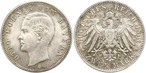 2 Марка Королевство Бавария (1806 - 1918) Серебро Отто I (король Баварии)(1848 – 1916)