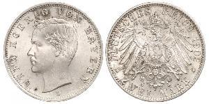 2 Марка Королевство Бавария (1806 - 1918) Серебро Отто I (король Баварии)(1848 – 1916)