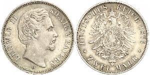 2 Марка Королевство Бавария (1806 - 1918) Серебро Людвиг II (король Баварии)(1845 – 1886)