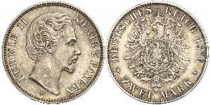 2 Марка Королевство Бавария (1806 - 1918) Серебро Людвиг II (король Баварии)(1845 – 1886)