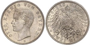 2 Марка Королевство Бавария (1806 - 1918) Серебро Отто I (король Баварии)(1848 – 1916)